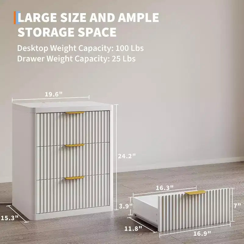 Bedside Table Nightstand with Bedside Storage, Bedroom Side Table and Organizer, Functional and Fluted Nightstand