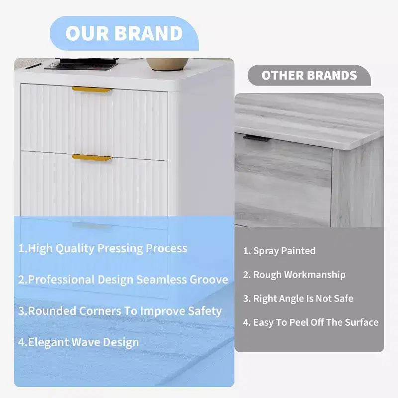 Bedside Table Nightstand with Bedside Storage, Bedroom Side Table and Organizer, Functional and Fluted Nightstand