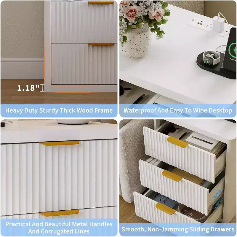 Bedside Table Nightstand with Bedside Storage, Bedroom Side Table and Organizer, Functional and Fluted Nightstand