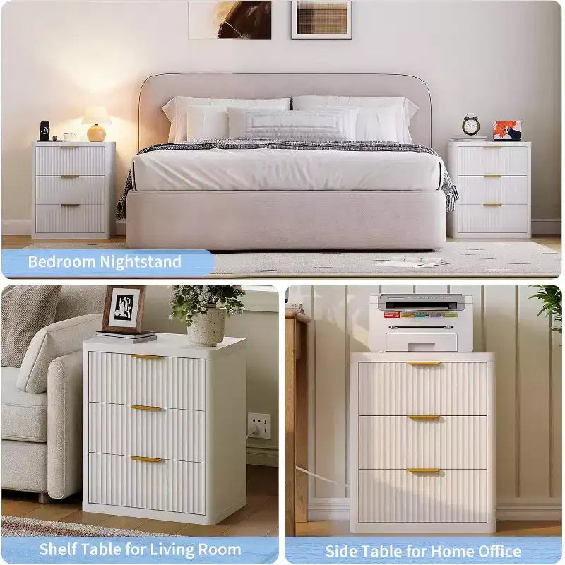 Bedside Table Nightstand with Bedside Storage, Bedroom Side Table and Organizer, Functional and Fluted Nightstand