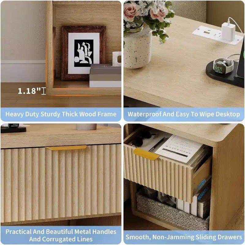 Bedside Table Nightstand with Bedside Storage, Bedroom Side Table and Organizer, Functional and Fluted Nightstand
