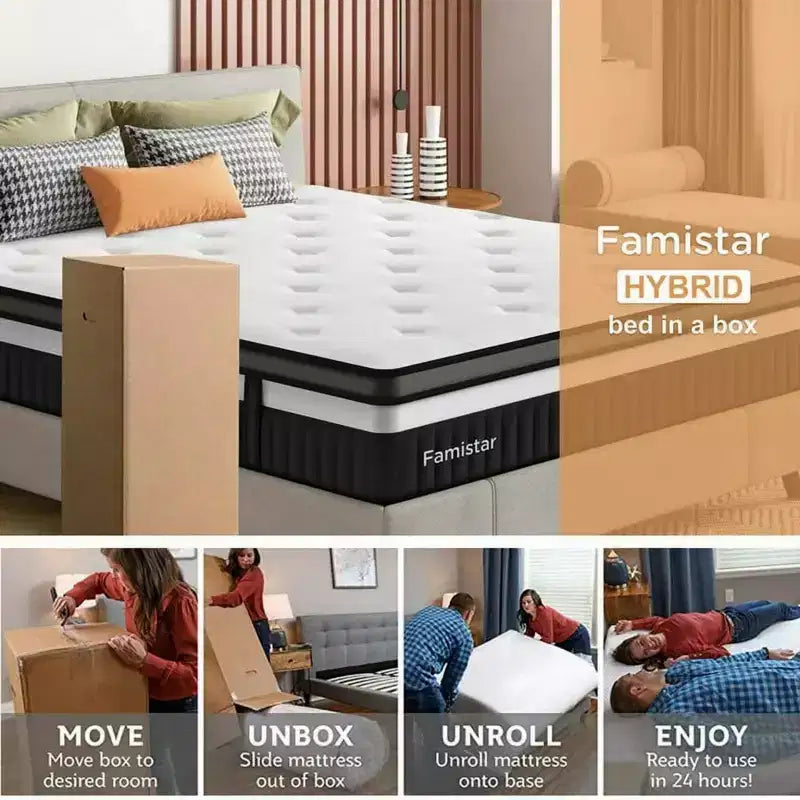 14 Inch Queen Mattress - Memory Foam Mattress, Medium Firm Feel, CertiPUR-US Certified Cool & Pocket Springs, 3D Knit Fabric, Motion Isolation