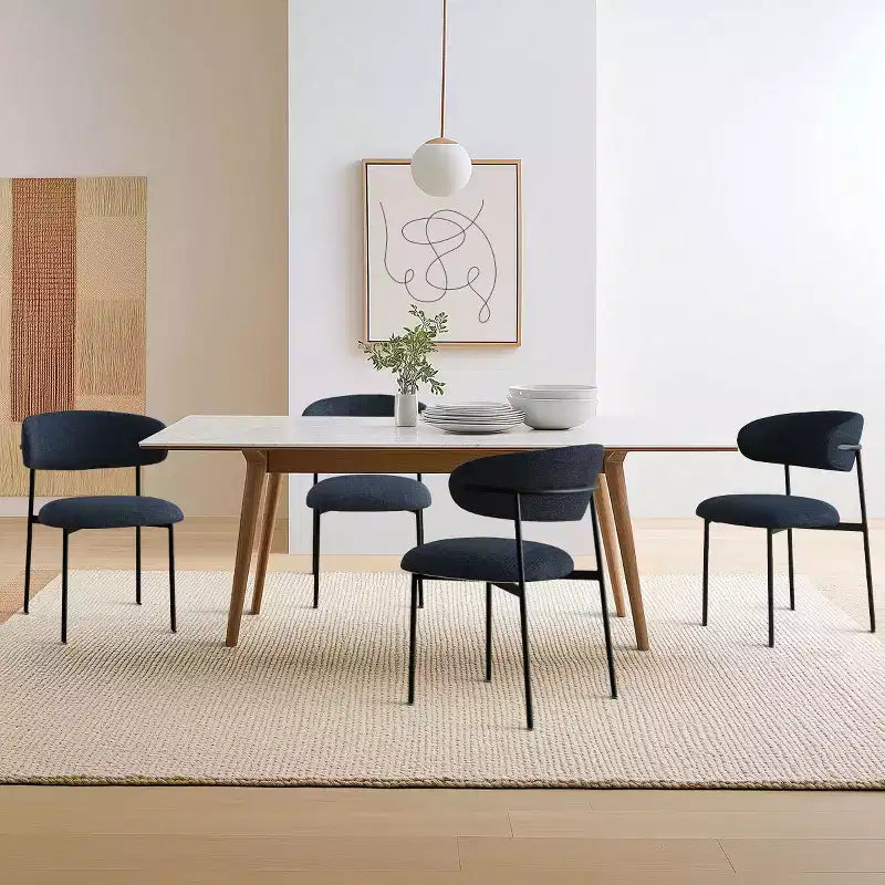 Upholstered Dining Chairs Set of 4, Comfortable Curved Back Kitchen Chair with Wide Fabric Seat & Black Metal Legs - Panipeachy
