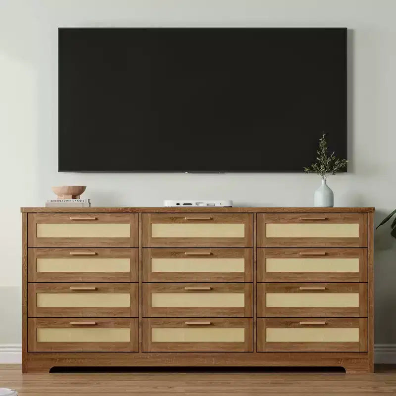 12 Drawer Dresser, Rattan Chest of Drawers, Closet Clothes Storage Organizer, Dressers with Drawers for Bedroom, Living Room