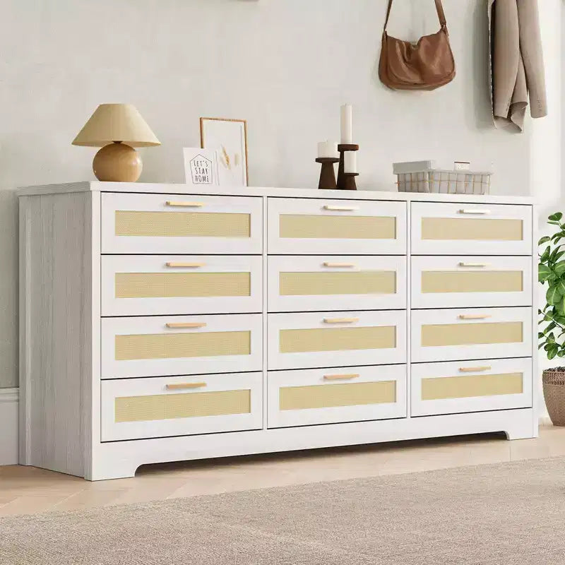 12 Drawer Dresser, Rattan Chest of Drawers, Closet Clothes Storage Organizer, Dressers with Drawers for Bedroom, Living Room