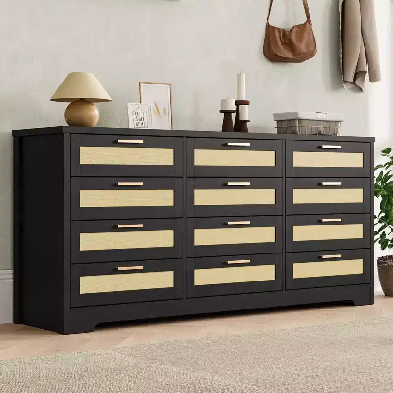 12 Drawer Dresser, Rattan Chest of Drawers, Closet Clothes Storage Organizer, Dressers with Drawers for Bedroom, Living Room