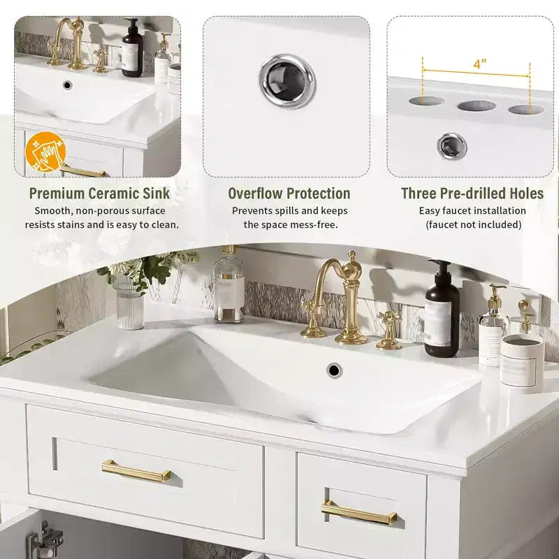 30 Bathroom Vanity with Sink, Bathroom Storage Cabinet with Soft-Close Doors and Drawers for Small Space