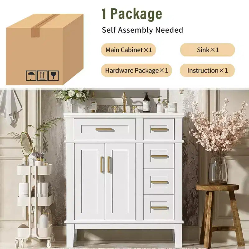 30 Bathroom Vanity with Sink, Bathroom Storage Cabinet with Soft-Close Doors and Drawers for Small Space