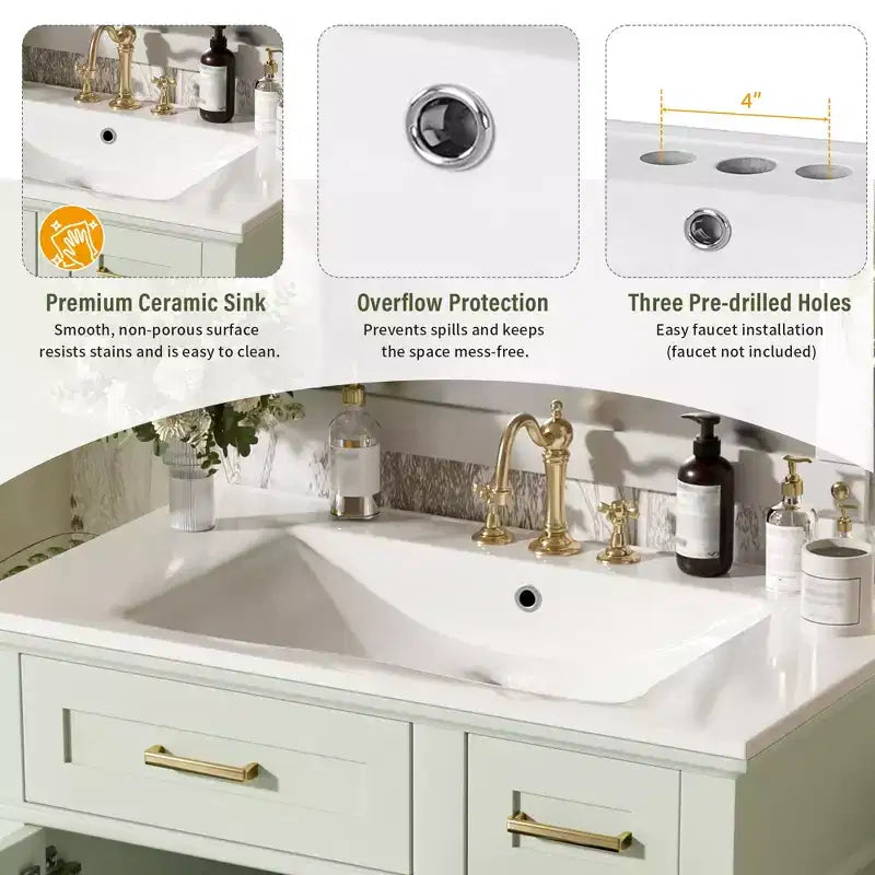 30 Bathroom Vanity with Sink, Bathroom Storage Cabinet with Soft-Close Doors and Drawers for Small Space