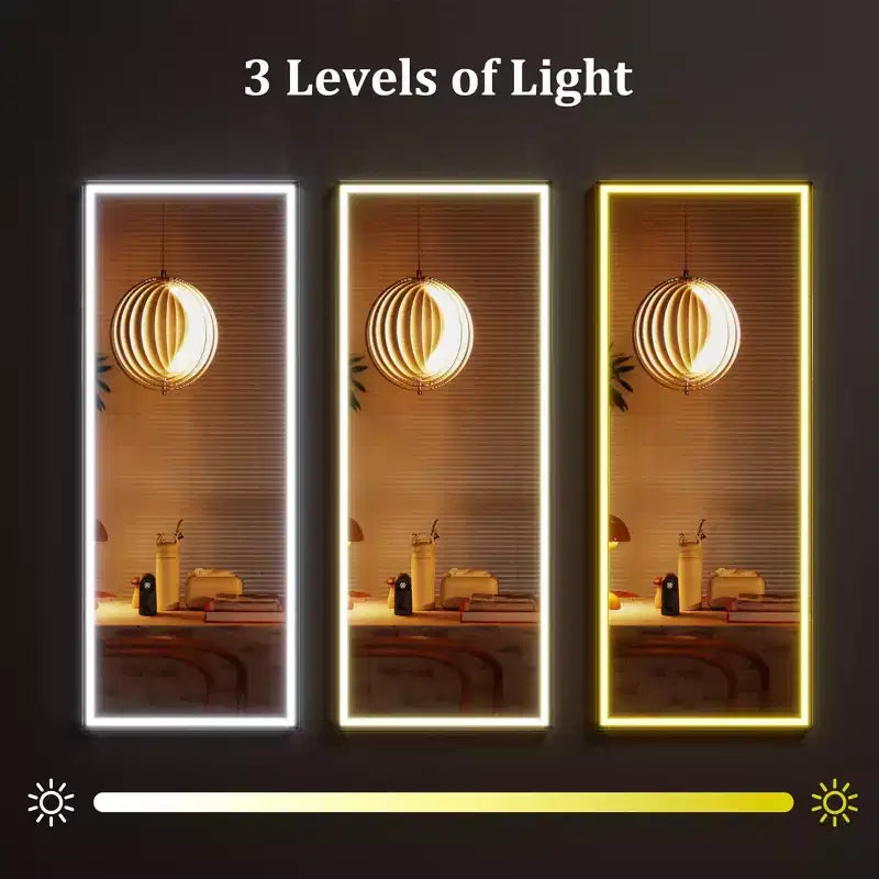 COZONY 70x28 LED Full Length Mirror, Dimmable 3-Color Light, Wall Mounted/Freestanding Full Body Floor Mirror, Metal Frame