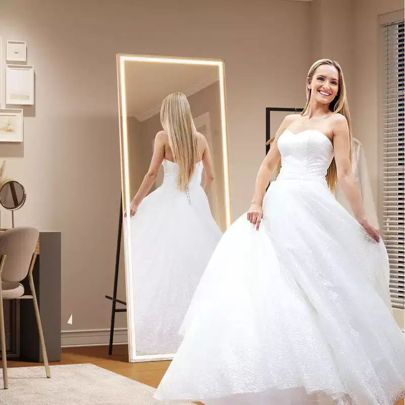 COZONY 70x28 LED Full Length Mirror, Dimmable 3-Color Light, Wall Mounted/Freestanding Full Body Floor Mirror, Metal Frame