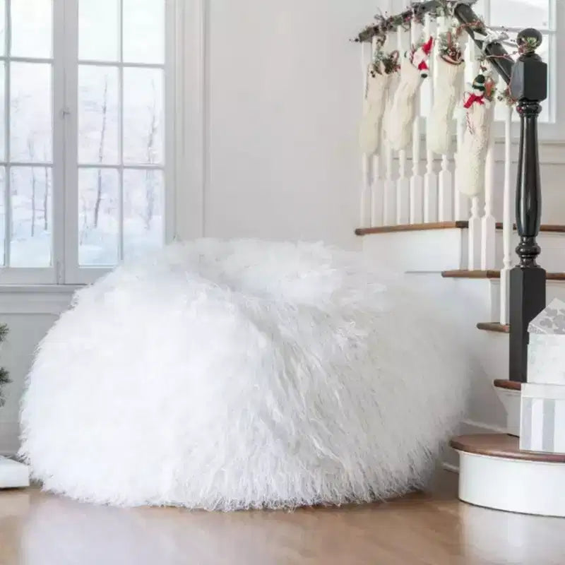 TUYOHW Faux Fur Bean Bag Chair, High-Density Foam Round Floor Chair for Plush Comfort, Cozy Lounge Chair for Living Room