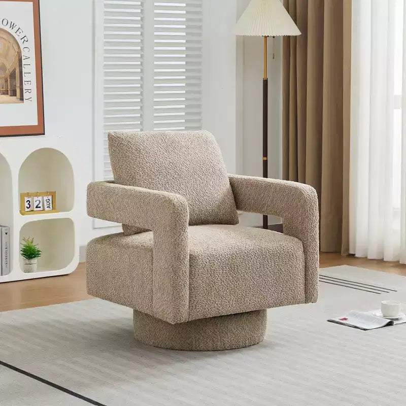 GDFStudio Evelyn Modern Boucle Upholstered Square Swivel Accent Chair with Open Back