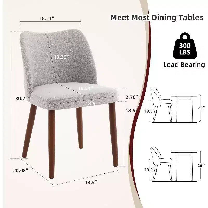 Linen Upholstered Dining Chair with Solid Wood Legs, Wooden Kitchen Chair, Kitchen Chairs with Thick Cushions for Dining Room, Living Room