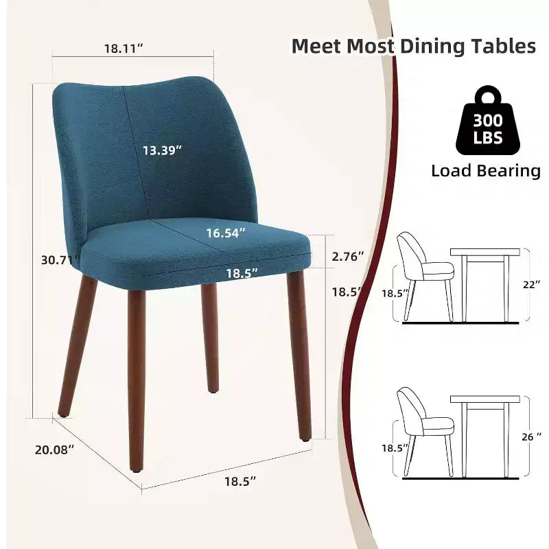 Linen Upholstered Dining Chair with Solid Wood Legs, Wooden Kitchen Chair, Kitchen Chairs with Thick Cushions for Dining Room, Living Room