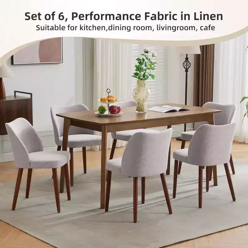 Linen Upholstered Dining Chair with Solid Wood Legs, Wooden Kitchen Chair, Kitchen Chairs with Thick Cushions for Dining Room, Living Room