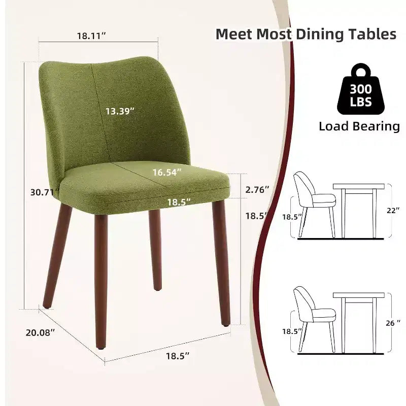Linen Upholstered Dining Chair with Solid Wood Legs, Wooden Kitchen Chair, Kitchen Chairs with Thick Cushions for Dining Room, Living Room