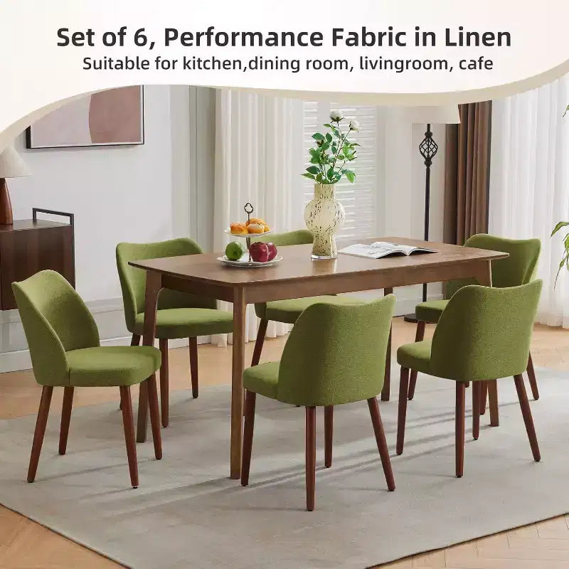 Linen Upholstered Dining Chair with Solid Wood Legs, Wooden Kitchen Chair, Kitchen Chairs with Thick Cushions for Dining Room, Living Room