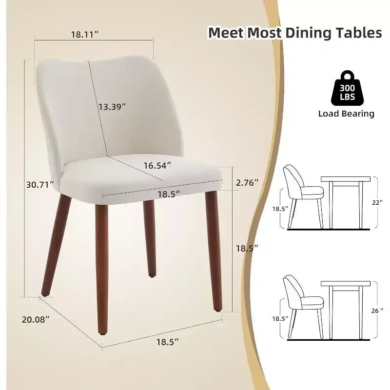 Linen Upholstered Dining Chair with Solid Wood Legs, Wooden Kitchen Chair, Kitchen Chairs with Thick Cushions for Dining Room, Living Room