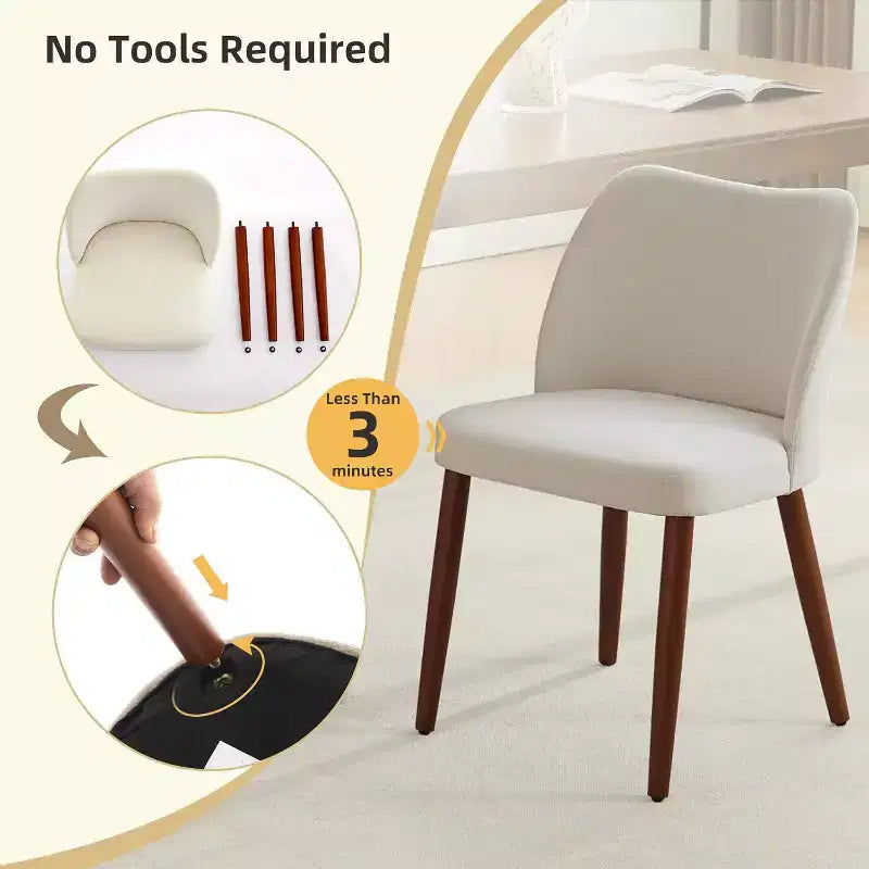 Linen Upholstered Dining Chair with Solid Wood Legs, Wooden Kitchen Chair, Kitchen Chairs with Thick Cushions for Dining Room, Living Room