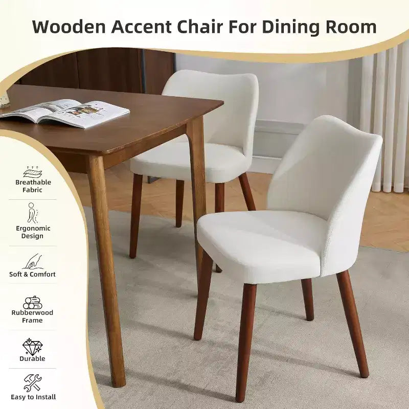 Linen Upholstered Dining Chair with Solid Wood Legs, Wooden Kitchen Chair, Kitchen Chairs with Thick Cushions for Dining Room, Living Room