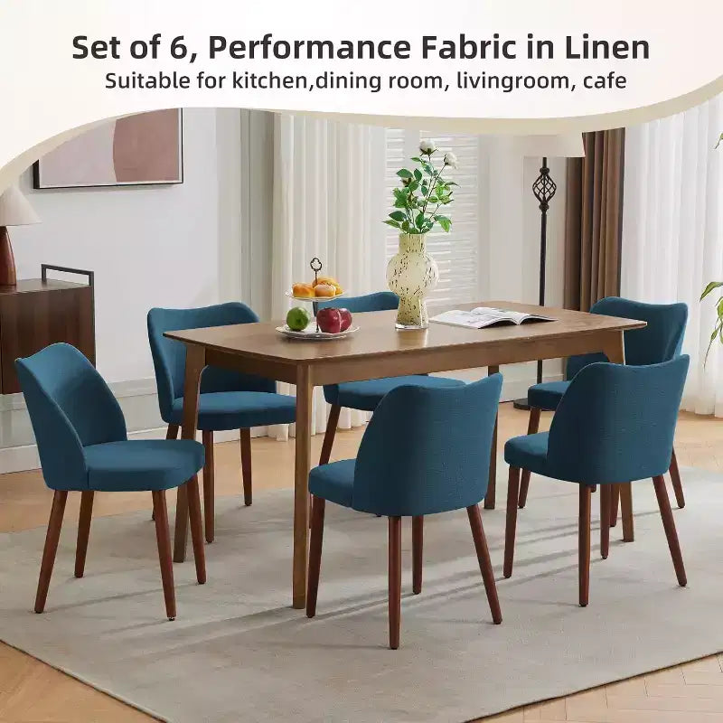 Linen Upholstered Dining Chair with Solid Wood Legs, Wooden Kitchen Chair, Kitchen Chairs with Thick Cushions for Dining Room, Living Room