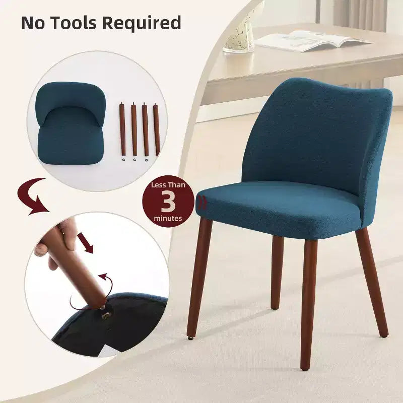 Linen Upholstered Dining Chair with Solid Wood Legs, Wooden Kitchen Chair, Kitchen Chairs with Thick Cushions for Dining Room, Living Room
