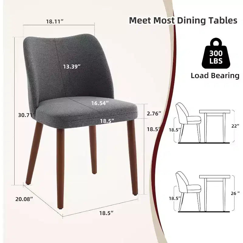 Linen Upholstered Dining Chair with Solid Wood Legs, Wooden Kitchen Chair, Kitchen Chairs with Thick Cushions for Dining Room, Living Room