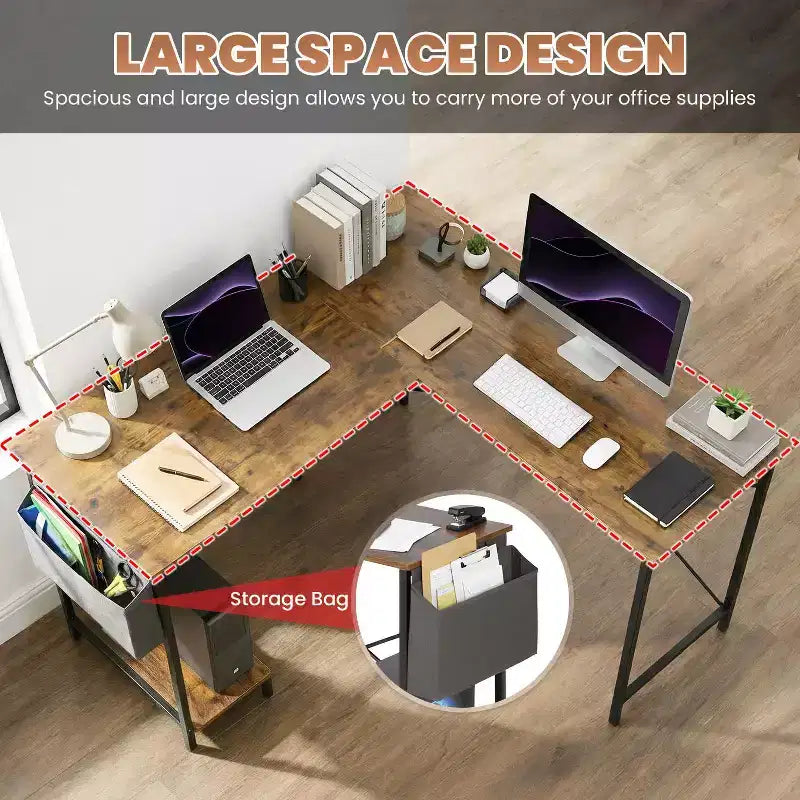 BestMassage Modern L-Shaped Computer Desk for Home Office, Heavy Duty Gaming Desk with CPU Holder & Storage Bag