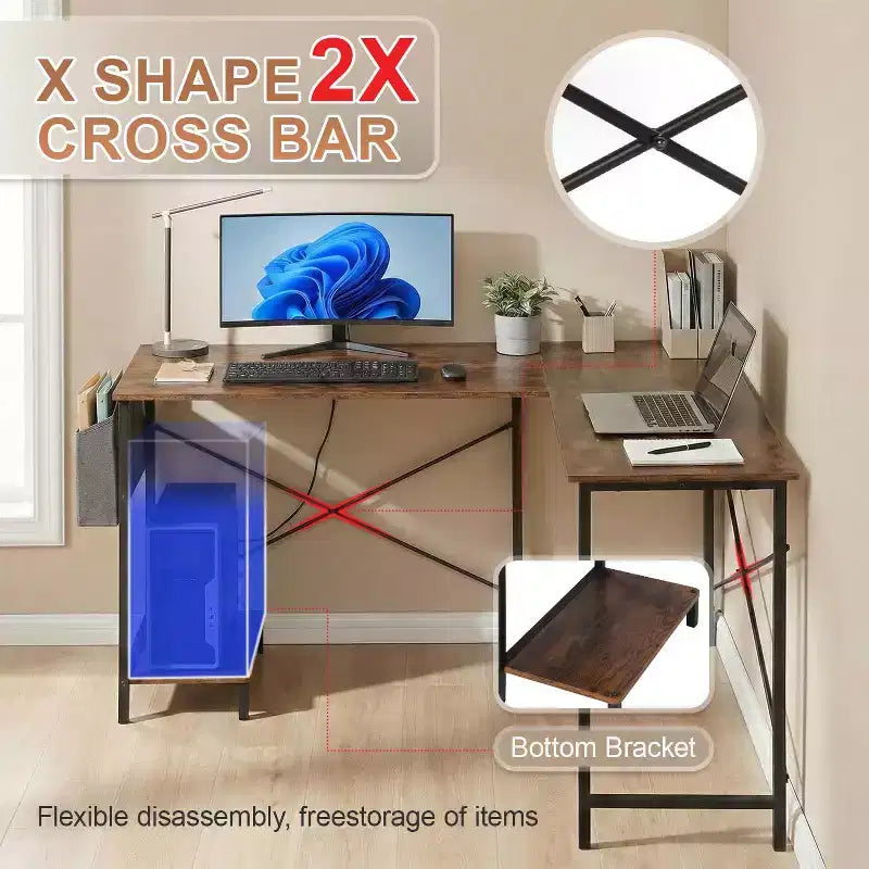 BestMassage Modern L-Shaped Computer Desk for Home Office, Heavy Duty Gaming Desk with CPU Holder & Storage Bag