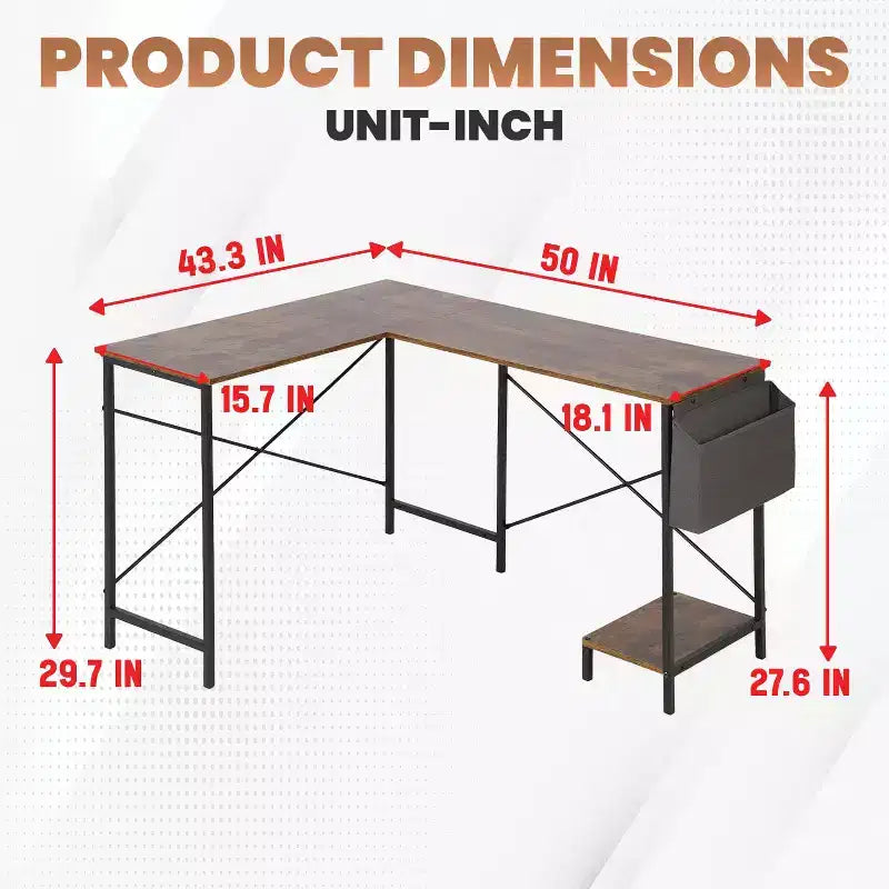 BestMassage Modern L-Shaped Computer Desk for Home Office, Heavy Duty Gaming Desk with CPU Holder & Storage Bag