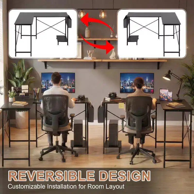 BestMassage Modern L-Shaped Computer Desk for Home Office, Heavy Duty Gaming Desk with CPU Holder & Storage Bag