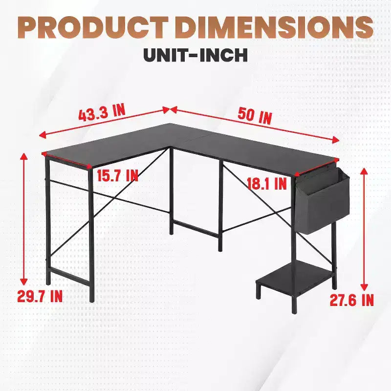 BestMassage Modern L-Shaped Computer Desk for Home Office, Heavy Duty Gaming Desk with CPU Holder & Storage Bag