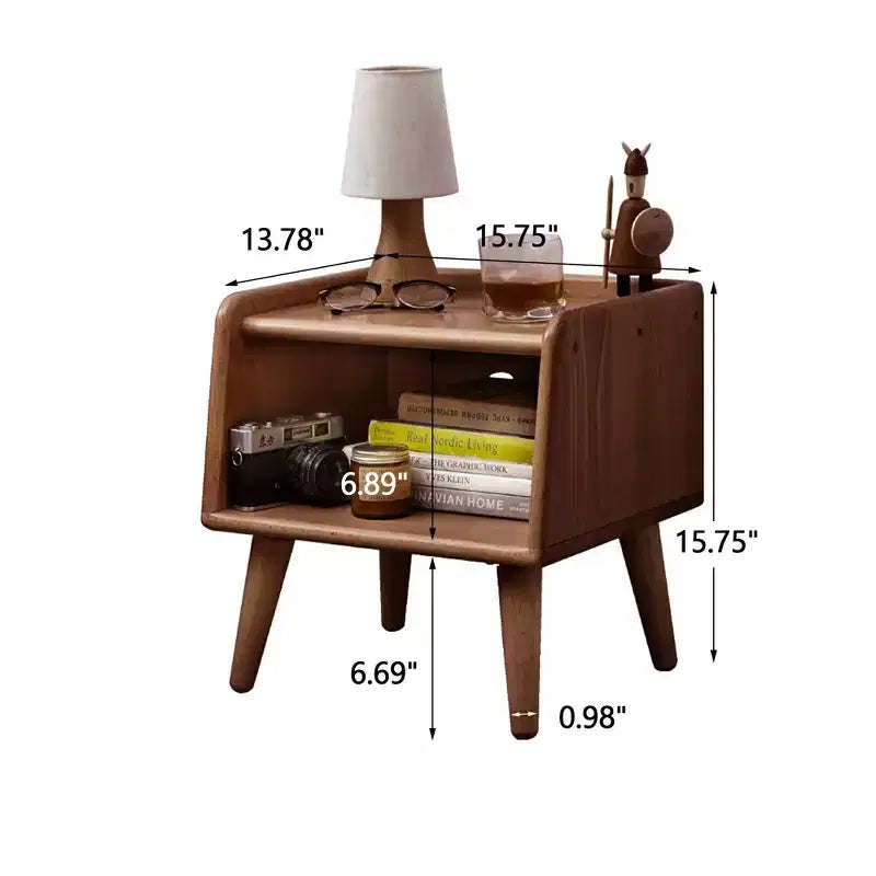 MAYEERTY Beech Solid Wood Nightstand with Open Storage Bedside Cabinet for Bedroom Living Room