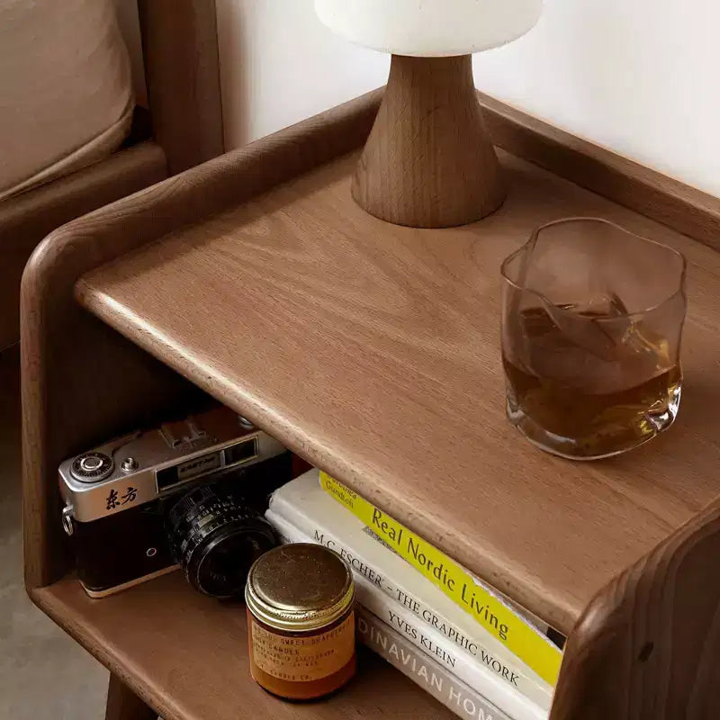MAYEERTY Beech Solid Wood Nightstand with Open Storage Bedside Cabinet for Bedroom Living Room