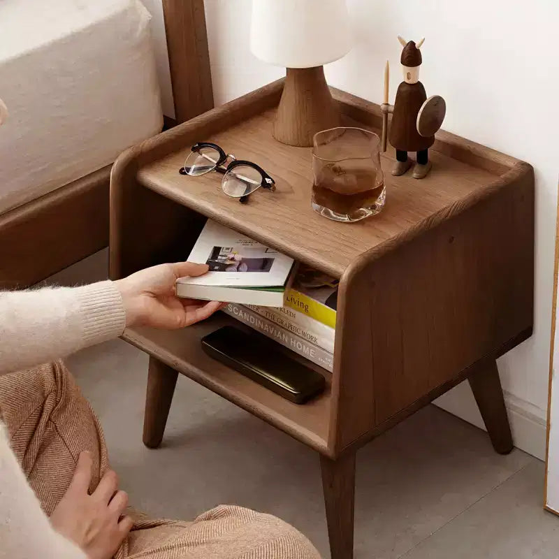 MAYEERTY Beech Solid Wood Nightstand with Open Storage Bedside Cabinet for Bedroom Living Room