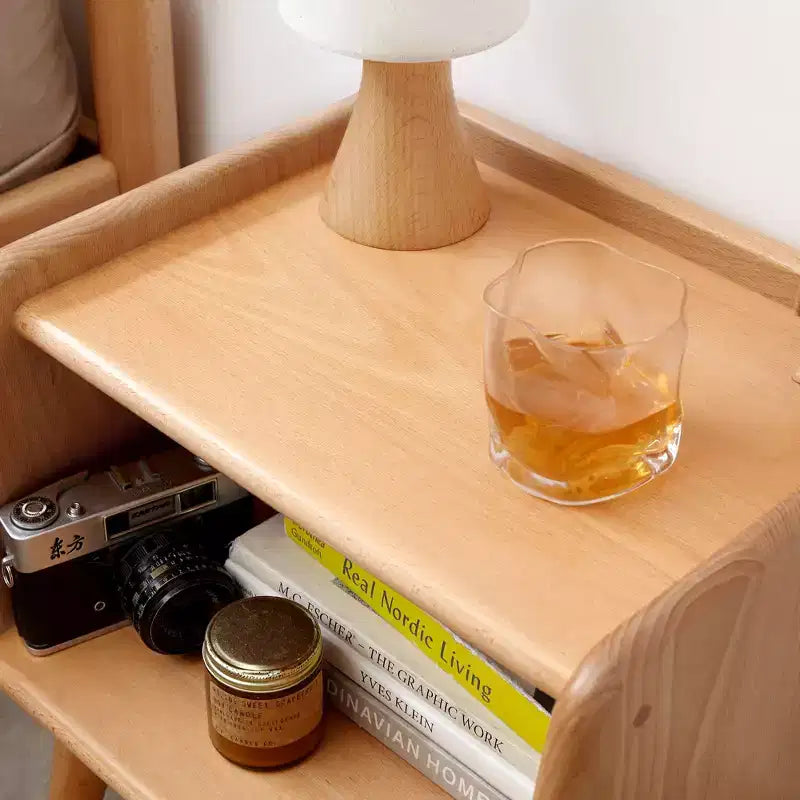 MAYEERTY Beech Solid Wood Nightstand with Open Storage Bedside Cabinet for Bedroom Living Room