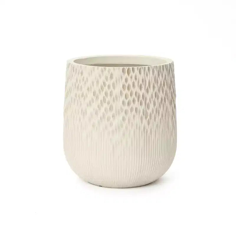 Jardinière ronde antique blanc cassé, texture dégradée foncée à claire, design conique