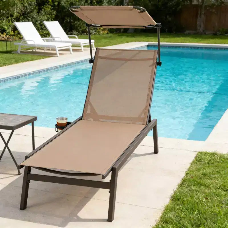 Chaise longue de jardin inclinable (1 ou 2 pièces) avec pare-soleil réglable et 6 positions