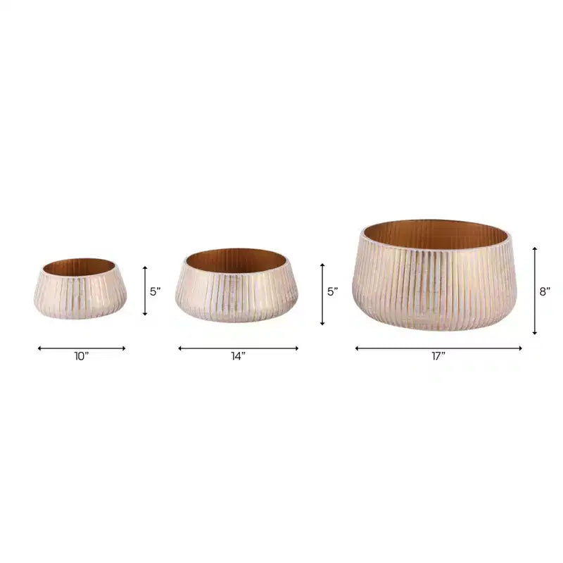 Pots de fleurs modernes en métal pour la décoration intérieure - Jardinières pour patio, salon ou entrée - Support de plantes d'intérieur - Lot de 3, 9, 5, 5, Or et marron