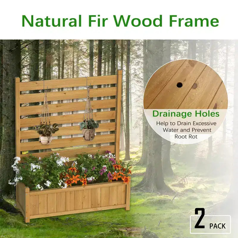 Clôture de climatisation extérieure, écran d'intimité en bois avec jardinière, kit sans creuser - 2 panneaux