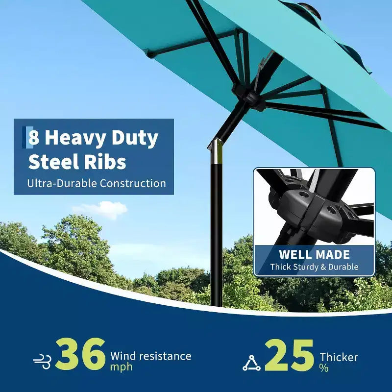 Parasol rond de 3 m, rotation à 360° par manivelle, inclinaison par bouton-poussoir, 8 baleines, protection UV imperméable, sans lumières, pour terrasse de piscine, cour, jardin