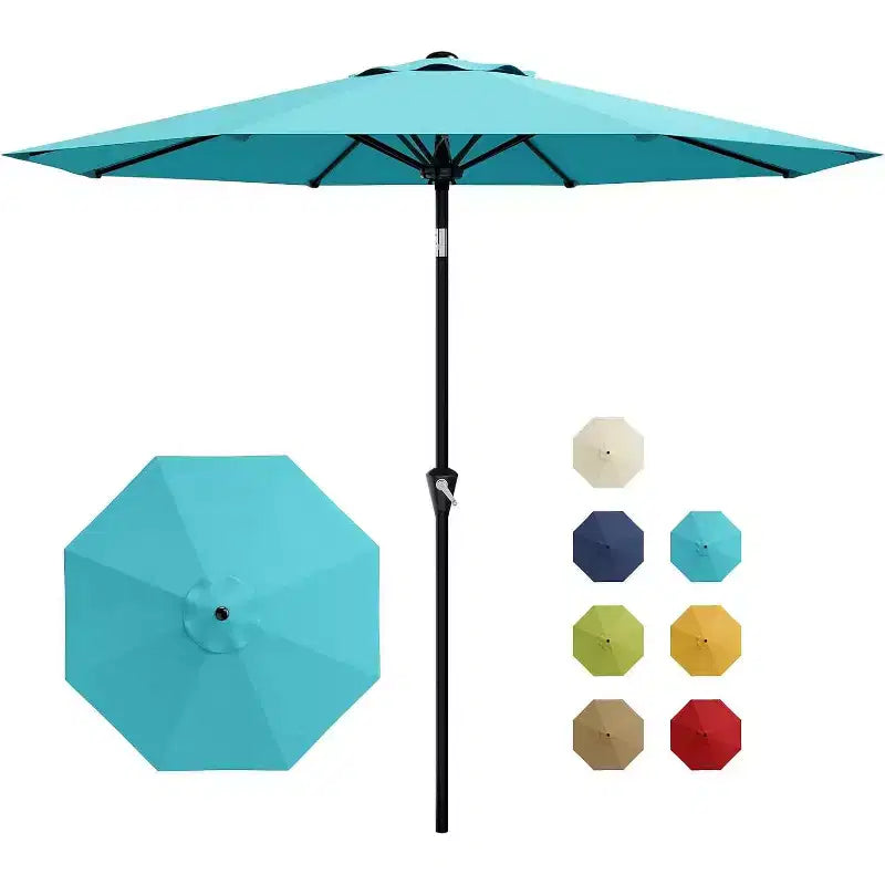 Parasol rond de 3 m, rotation à 360° par manivelle, inclinaison par bouton-poussoir, 8 baleines, protection UV imperméable, sans lumières, pour terrasse de piscine, cour, jardin