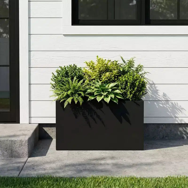 PexFix Rectangular Metal Planter Box Weatherproof Outdoor Indoor Flower Planter with Drainage Holes Heavy-Duty Modern Planter for Patio Deck Garden