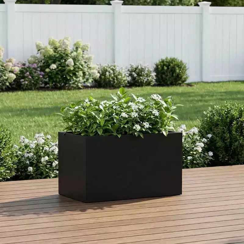 Jardinière rectangulaire en métal, résistante aux intempéries, pour intérieur et extérieur, avec trous de drainage, jardinière moderne et robuste pour patio, terrasse, jardin