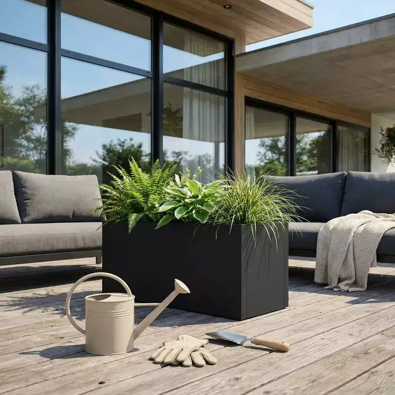 Jardinière rectangulaire en métal, résistante aux intempéries, pour intérieur et extérieur, avec trous de drainage, jardinière moderne et robuste pour patio, terrasse, jardin