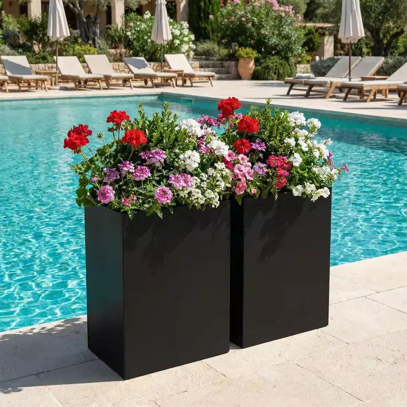 2 jardinières carrées en métal avec trous de drainage, grandes jardinières pour la décoration intérieure, extérieure, terrasse, porche, jardin
