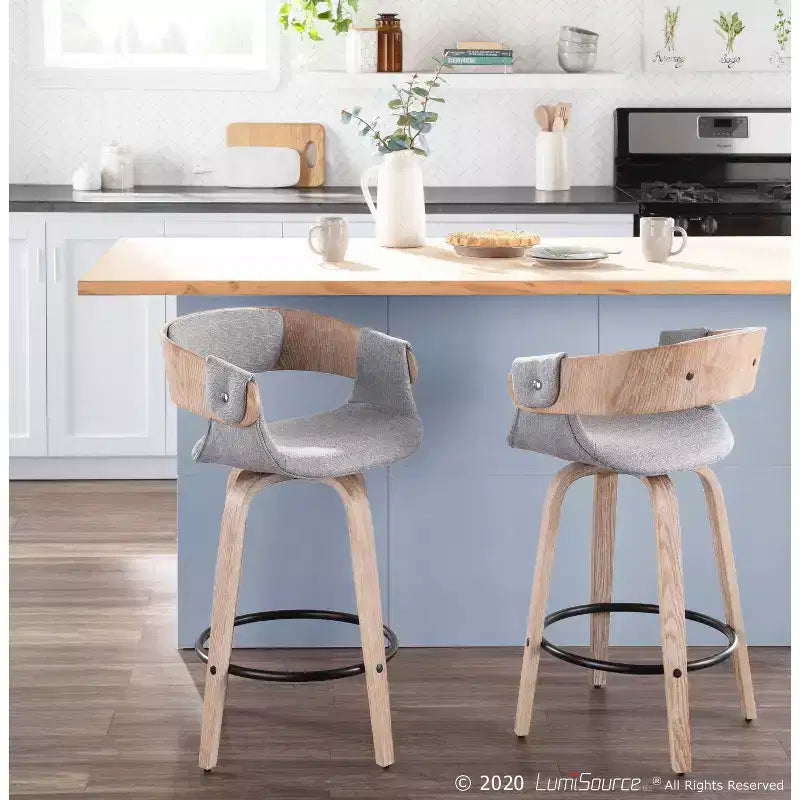 Set of 2 Elisa Upholstered Counter Height Barstools Gray/White Wash - Lumisource