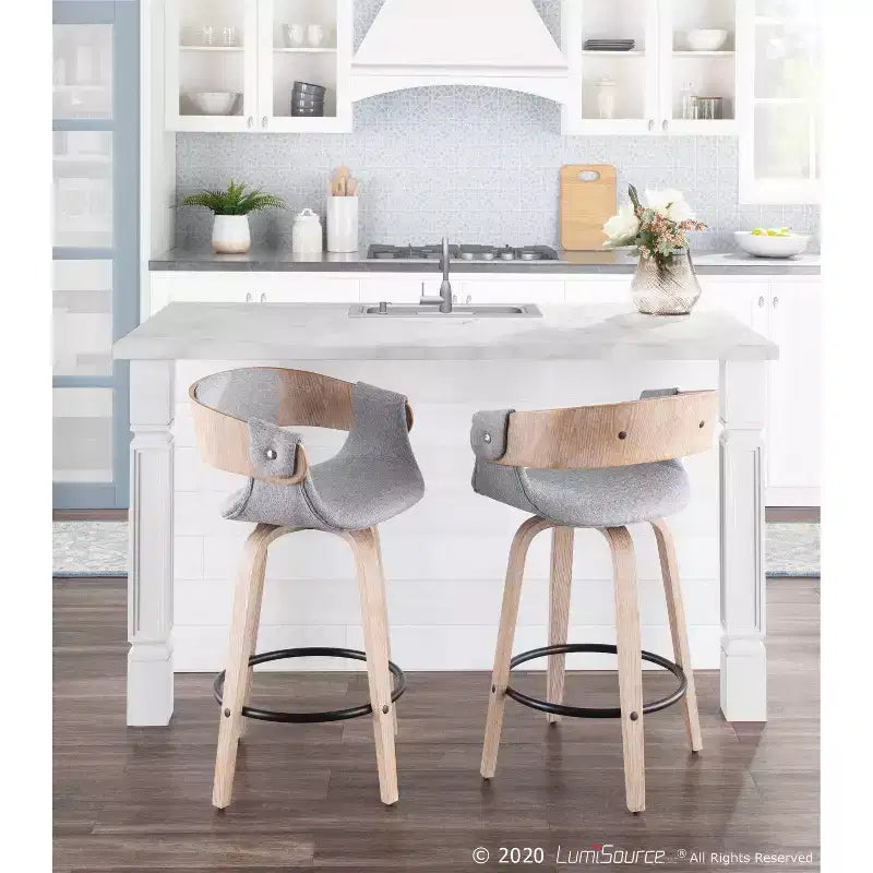 Set of 2 Elisa Upholstered Counter Height Barstools Gray/White Wash - Lumisource