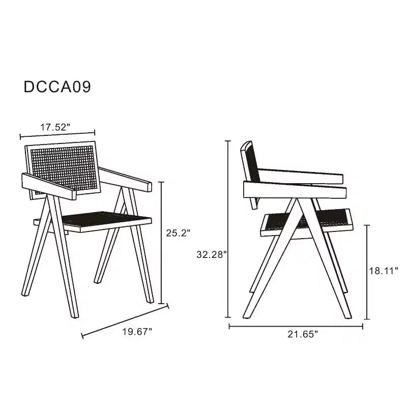 Hamlet Dining Arm Chair Black/Natural Cane - Manhattan Comfort: Mid-Century Ash Wood Base, No Assembly Required